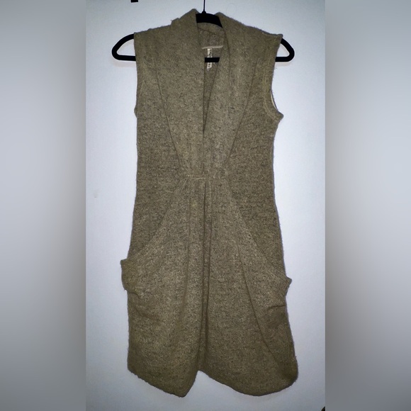 Knit Sweater Mini Dress Tan Kangaroo Pouch Pocket Size Small Just Pleat It Dress - Picture 10 of 10